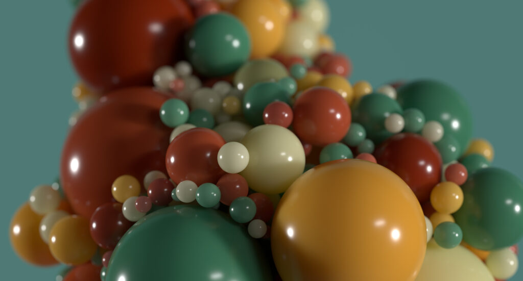 Esferas coloridas sobre fondo verde que representan la mecánica cuántica de la ciencia de la tecnología de datos