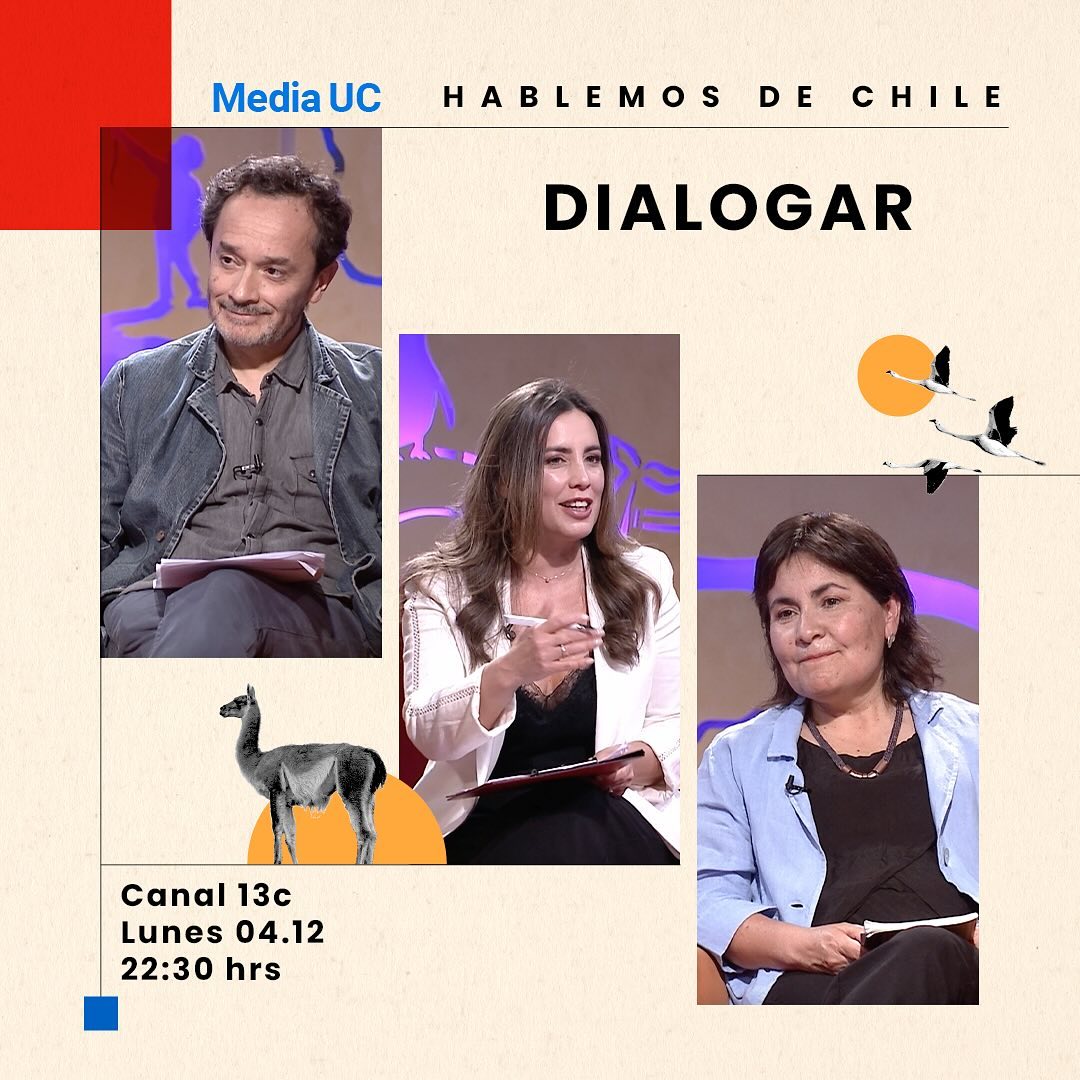 Afiche del programa Hablemos de Chile donde fue invitado el Profesor Fermandois. Aparece conto a la conductora y la otra invitada